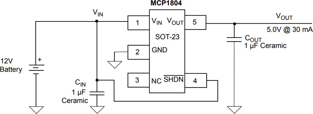 Application Circuit Diagram - Microchip Technology MCP1804 CMOS Low Dropout (LDO) Voltage Regulators