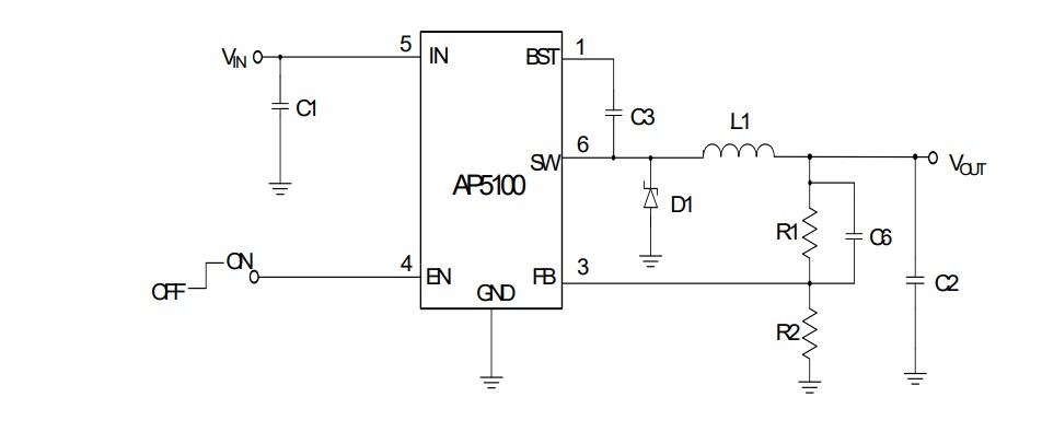 Application Circuit Diagram - Diodes Incorporated AP5100 Step-Down Converter
