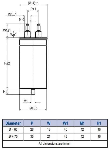 机械图纸 - KEMET KEMET C44P MKP系列交流滤波电容器