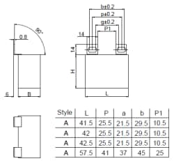 机械图纸 - KEMET C4B MKP系列IGBT缓冲电容器