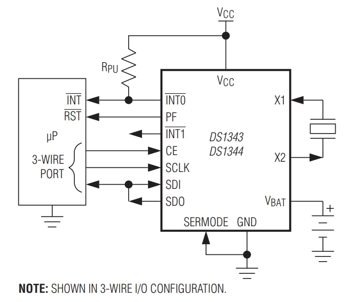 Analog Devices / Maxim Integrated DS1343小电流SPI/3线RTC