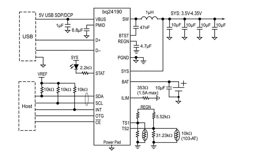 框图 - Texas Instruments bq2419x USB / 适配器充电器