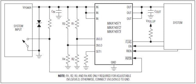应用电路图 - Analog Devices / Maxim Integrated Maxim MAX14571-73 过压、过流保护器