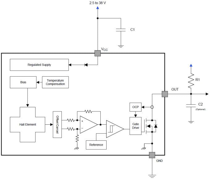 框图 - Texas Instruments DRV5033 数字全极开关霍尔效应传感器