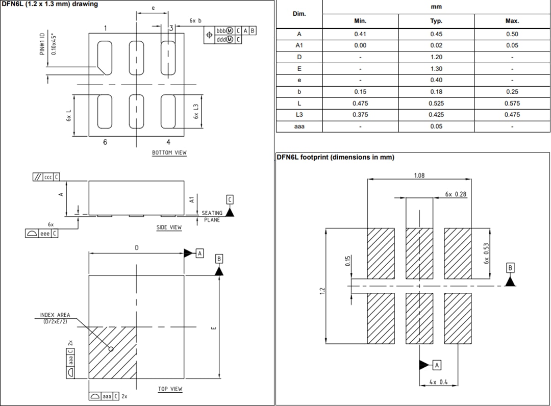 机械图纸 - STMicroelectronics LDK120P DFN-6L 低压差稳压器