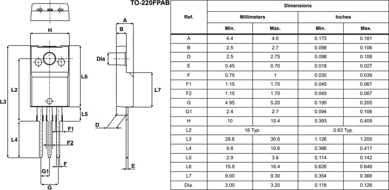 机械图纸 - STMicroelectronics T 系列逻辑电平三端双向可控硅开关
