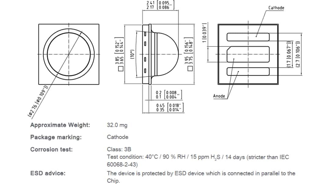 机械图纸 - ams OSRAM OSLON 黑色 LED