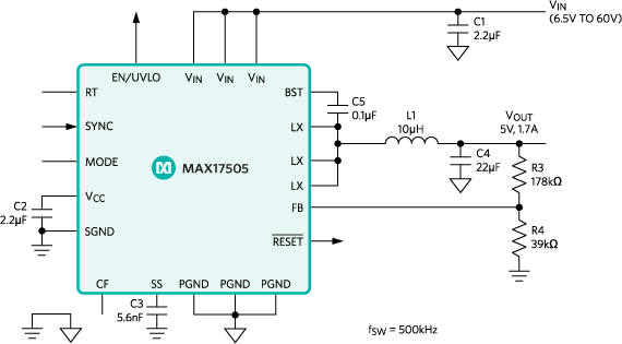框图 - Analog Devices / Maxim Integrated MAX17505降压DC-DC转换器