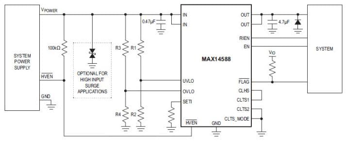 应用电路图 - Analog Devices / Maxim Integrated MAX14588 浪涌抑制器