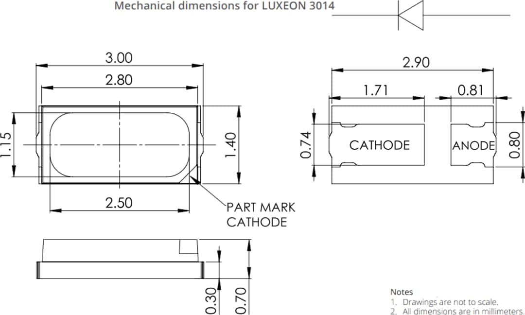 机械图纸 - Lumileds LUXEON 3014 LED
