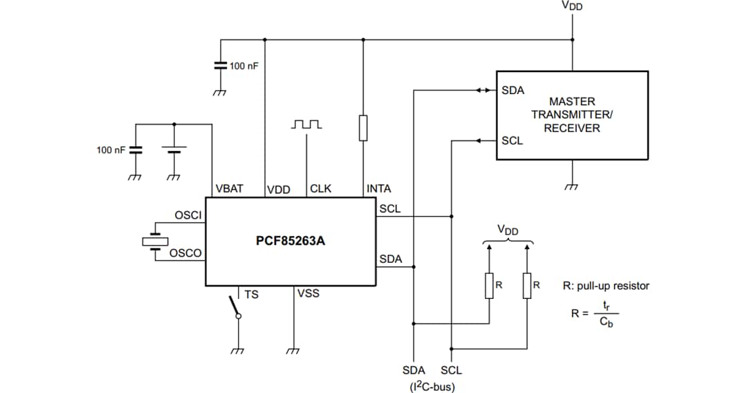 应用电路图 - NXP Semiconductors PCF85263A 微型实时时钟/日历