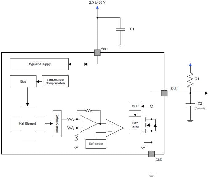 框图 - Texas Instruments DRV5023 数字开关霍尔效应传感器