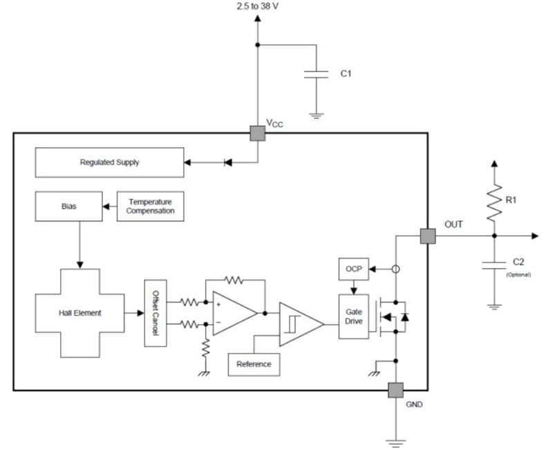 框图 - Texas Instruments DRV5013 数字锁存霍尔效应传感器