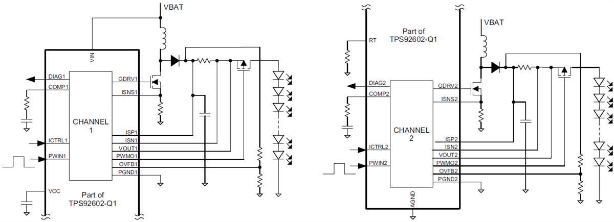 原理图 - Texas Instruments TPS92602-Q1 自动前头灯 LED 驱动器
