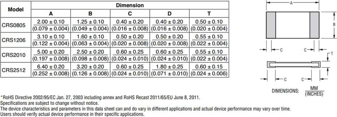 机械图纸 - Bourns Bourns CRS 系列电阻器