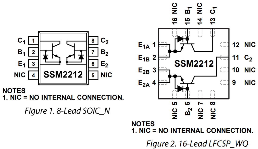 位置电路 - Analog Devices Inc. SSM2212 双通道 NPN 匹配晶体管