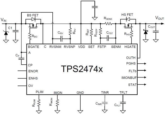 原理图 - Texas Instruments TPS2474x 高性能热插拔和& ORing 控制器
