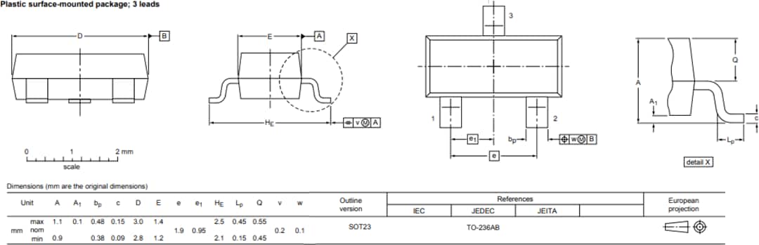 机械图纸 - Nexperia BSH205G2 20V P 沟道沟槽式 MOSFET