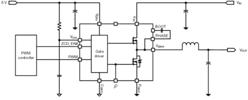 应用电路图 - Vishay Semiconductors DrMOS SiC5xx 系列集成功率级