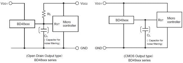 应用电路图 - ROHM Semiconductor BD48xxx和BD49xxx复位IC