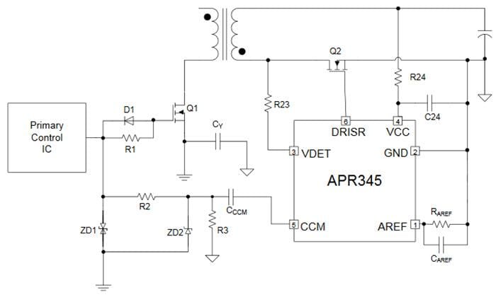 应用电路图 - Diodes Incorporated APR345 MOSFET驱动器