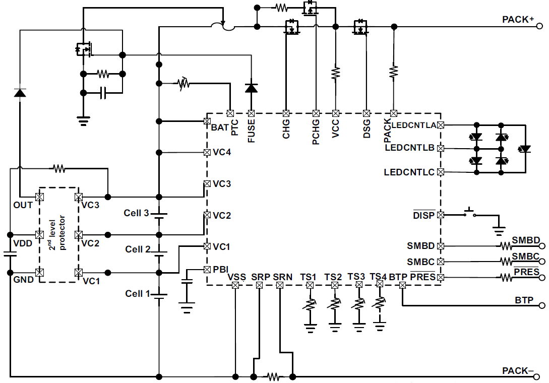 原理图 - Texas Instruments bq4050 1-4节串联CEDV电池电量计