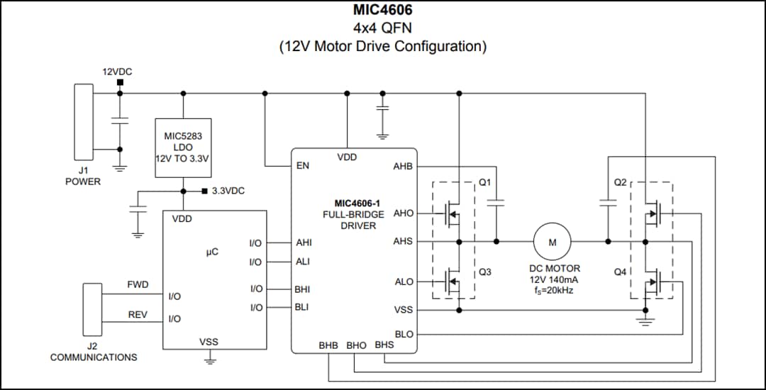 应用电路图 - Microchip Technology MIC4606 85V 全桥 MOSFET 驱动器