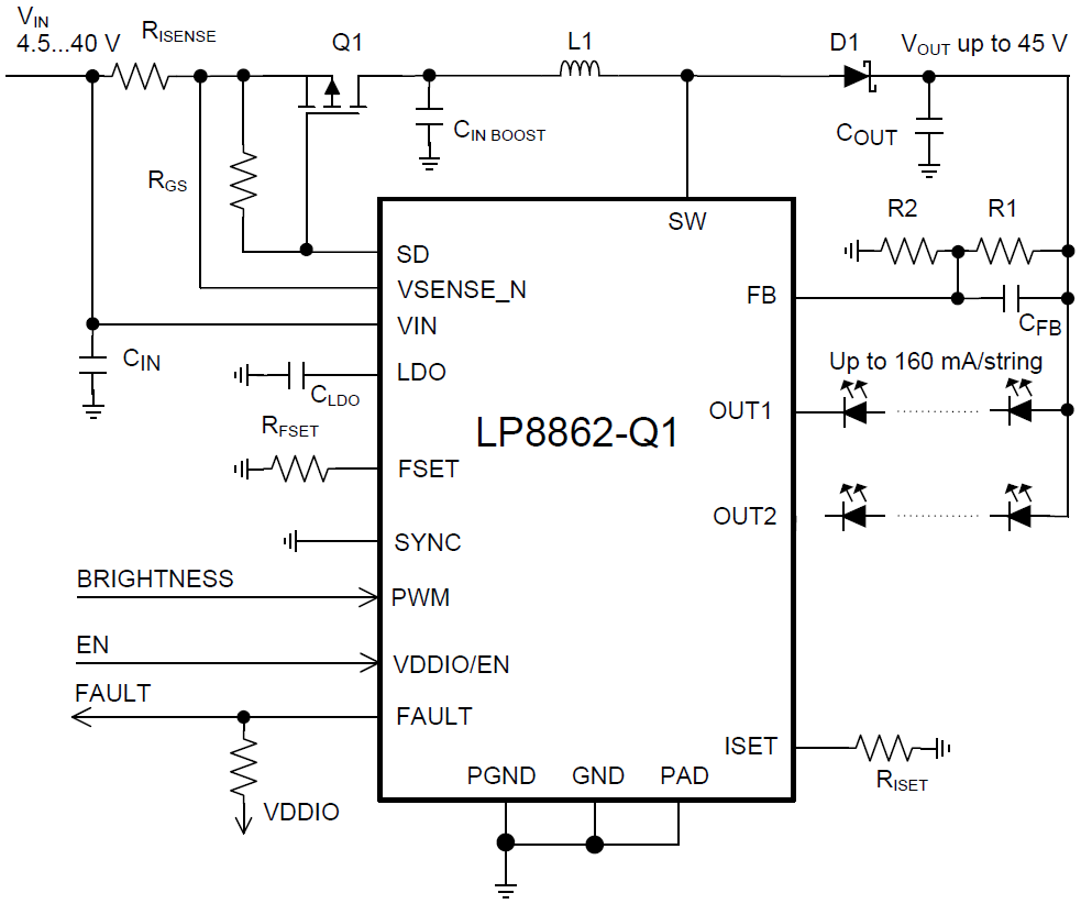 原理图 - Texas Instruments LP8862-Q1 2通道LED驱动器