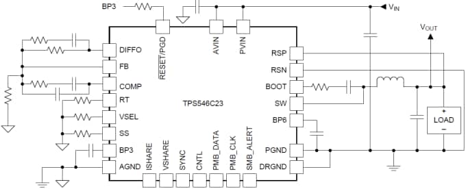 应用电路图 - Texas Instruments TPS546C23同步降压转换器