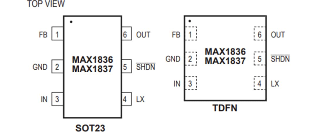 机械图纸 - Analog Devices / Maxim Integrated MAX1836/MAX1837降压转换器