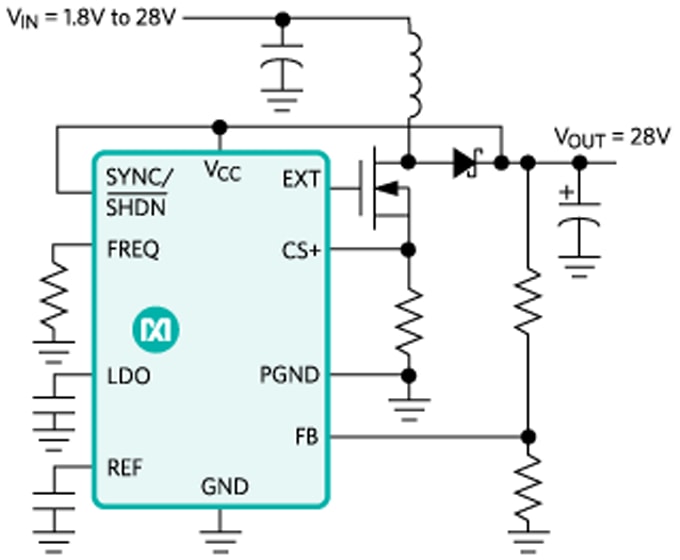 应用电路图 - Analog Devices / Maxim Integrated MAX668/MAX669 PWM 升压型控制器