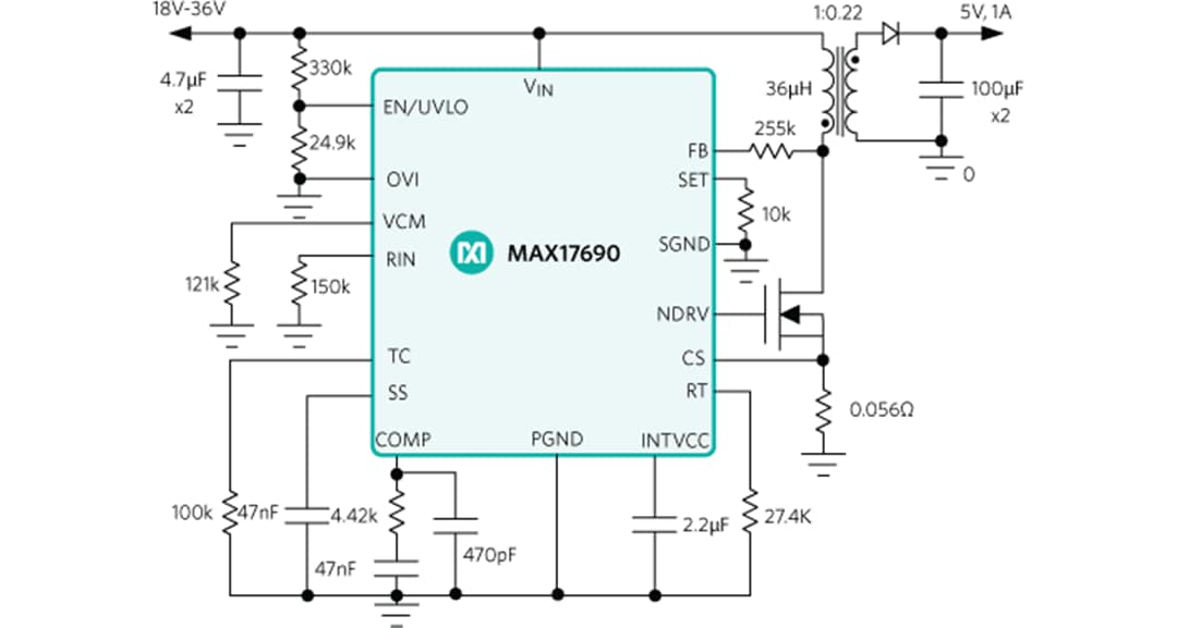 框图 - Analog Devices / Maxim Integrated MAX17690隔离反激控制器