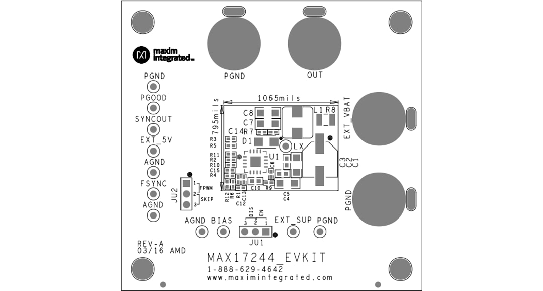 机械图纸 - Analog Devices / Maxim Integrated MAX17245EVKIT评估套件