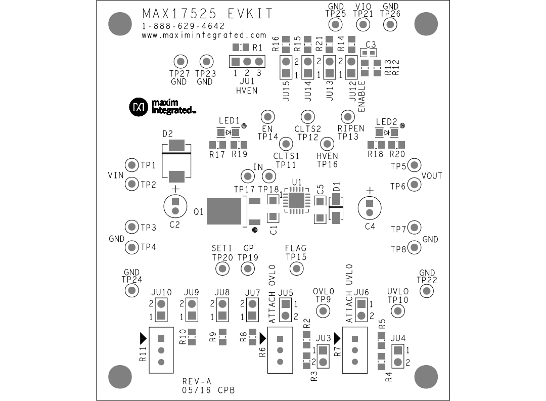 机械图纸 - Analog Devices / Maxim Integrated MAX17525EVKIT评估套件