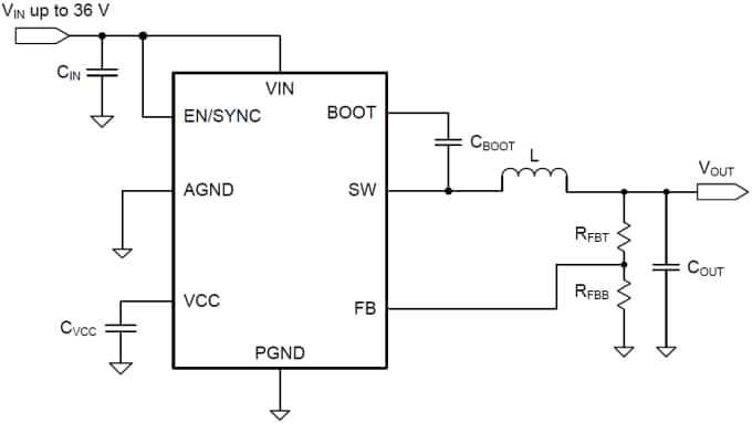 原理图 - Texas Instruments LMR23625/-Q1 SIMPLE SWITCHER® 降压转换器