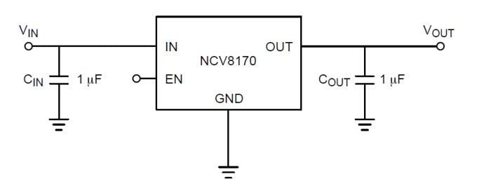 原理图 - onsemi NCV8170 超低 IQ 值 150 mA CMOS LDO 稳压器