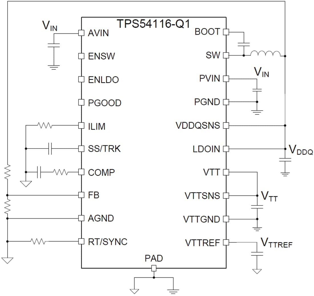 原理图 - Texas Instruments TPS54116-Q1 同步降压转换器