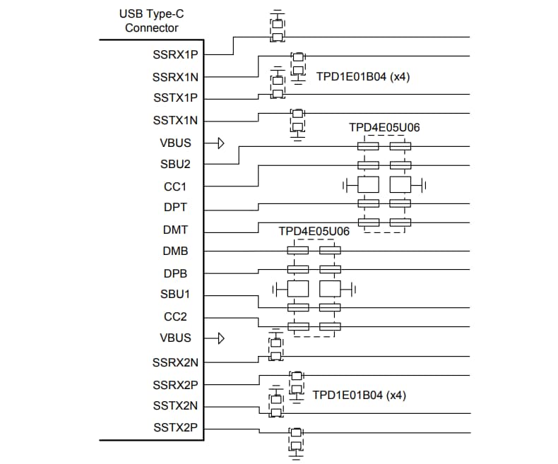 应用电路图 - Texas Instruments TPD1E01B04 ESD保护二极管