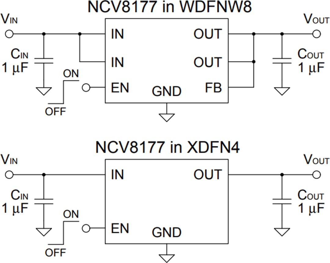 应用电路图 - onsemi NCV8177 CMOS LDO 稳压器