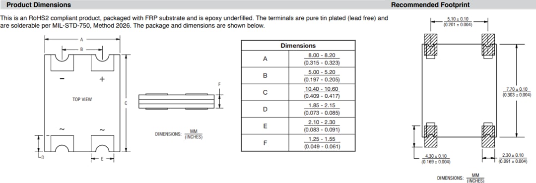 Mechanical Drawing - Bourns SMPS CD-DF Surface Mount Bridge Rectifier Diodes