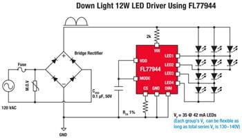 应用电路图 - onsemi FL77944可调光大功率LED直接交流驱动器