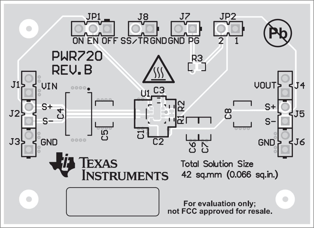 机械图纸 - Texas Instruments TPS821x0EVM-720降压转换器评估模块 (EVM)