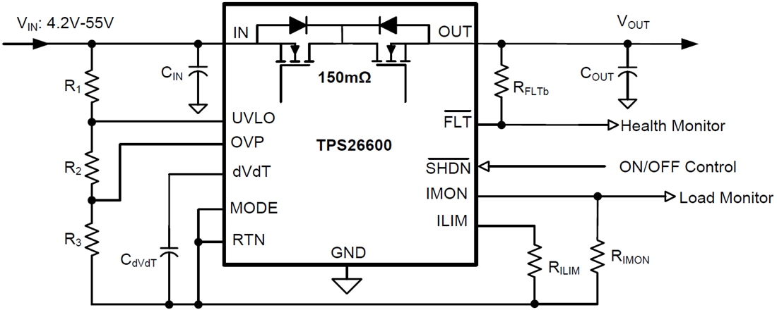 原理图 - Texas Instruments TPS2660x 60V 2A工业电子熔丝