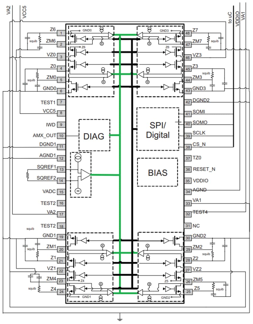 框图 - Texas Instruments TPIC71008八通道爆管驱动器
