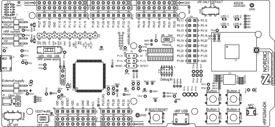 机械图纸 - Nordic Semiconductor nRF52840开发套件