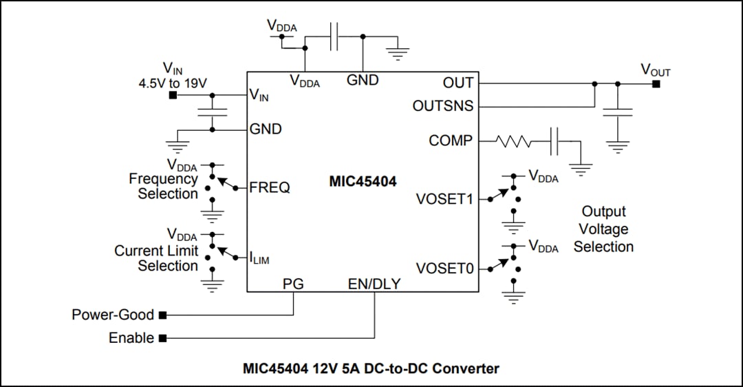 应用电路图 - Microchip Technology MIC45404 直流-直流电源模块