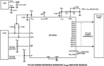 应用电路图 - Renesas Electronics ISL76534可编程LCD伽马缓冲器
