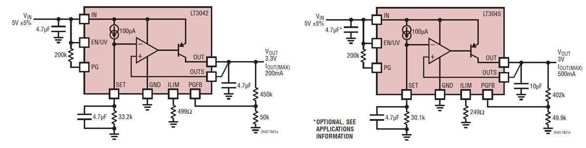 应用电路图 - Analog Devices Inc. LT304x PSRR线性稳压器