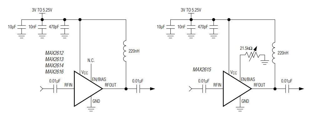 应用电路图 - Analog Devices / Maxim Integrated MAX2612–MAX2616宽带线性放大器