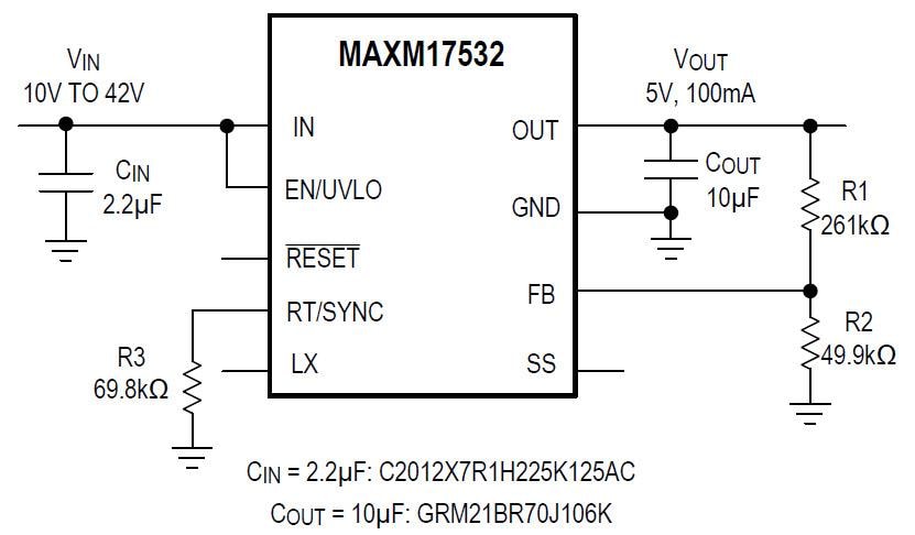 框图 - Analog Devices / Maxim Integrated MAXM17532降压型直流-直流电源模块
